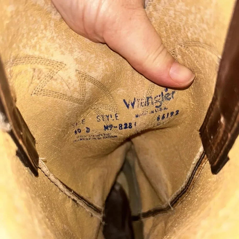 Vintage Made in USA Wrangler Brown Leather Western Boots Men's Size 10 D M9-8281